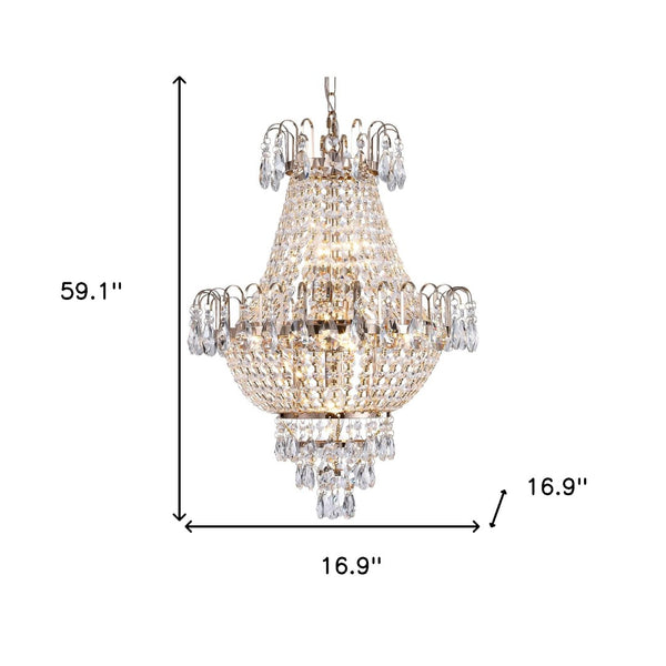 HomeRoots Gold Seven-Light Metal Chandelier with Adjustable Length, Elegant Gold Shades for Luxurious Ambiance 568089