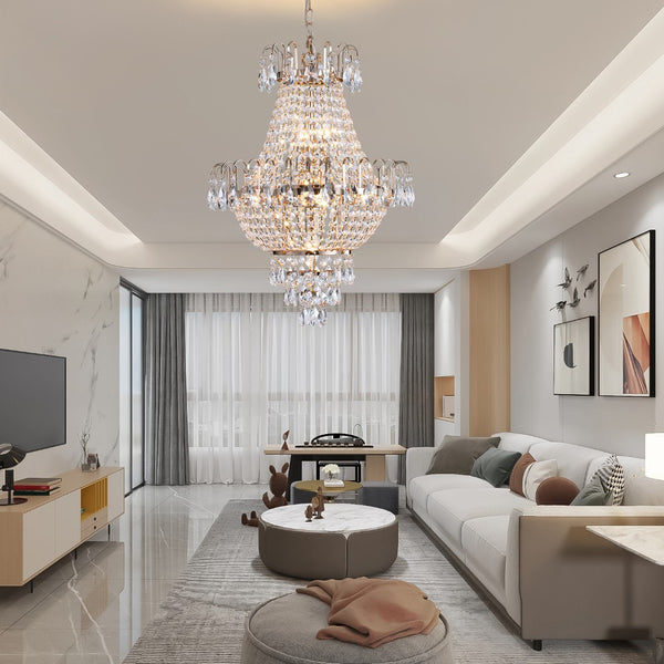 HomeRoots Gold Seven-Light Metal Chandelier with Adjustable Length, Elegant Gold Shades for Luxurious Ambiance 568089