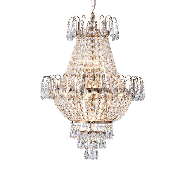HomeRoots Gold Seven-Light Metal Chandelier with Adjustable Length, Elegant Gold Shades for Luxurious Ambiance 568089