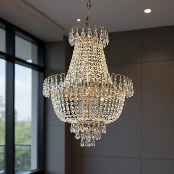 HomeRoots Gold Chandelier Ceiling Light Fixture - Elegant Metal Design with Layered Illumination for Any Space 568090