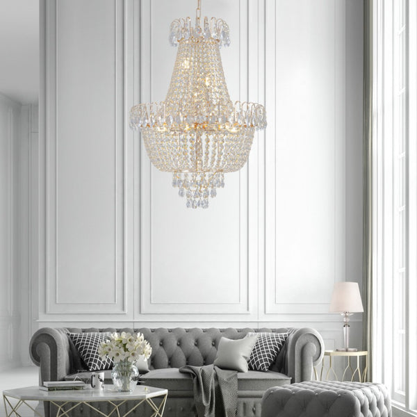 HomeRoots Gold Chandelier Ceiling Light Fixture - Elegant Metal Design with Layered Illumination for Any Space 568090