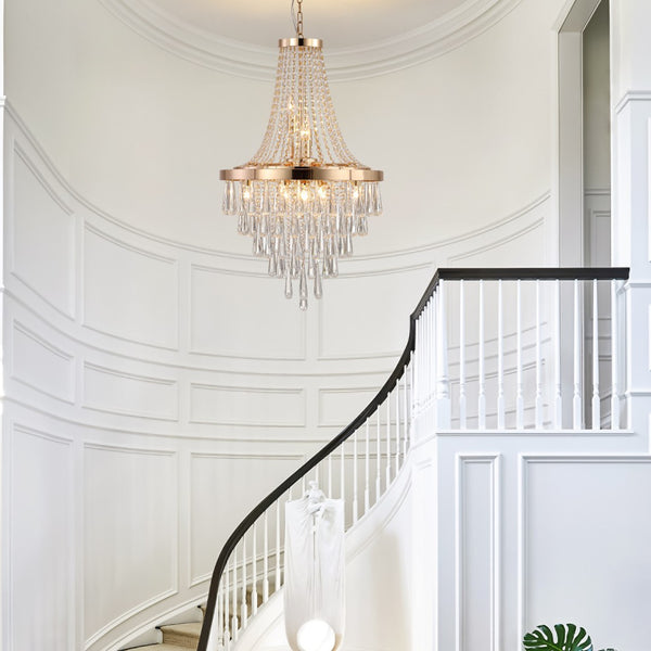 HomeRoots Gold Elegant Eleven-Light Metal Chandelier with Gold Shades for Luxurious Home Lighting & Decor 568091