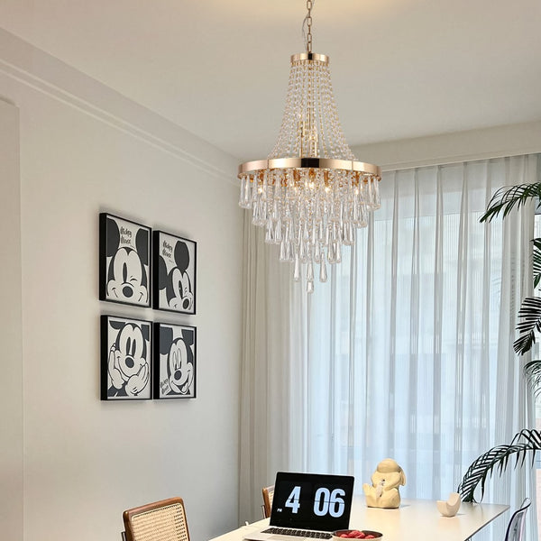 HomeRoots Gold Elegant Eleven-Light Metal Chandelier with Gold Shades for Luxurious Home Lighting & Decor 568091