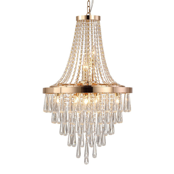 HomeRoots Gold Elegant Eleven-Light Metal Chandelier with Gold Shades for Luxurious Home Lighting & Decor 568091