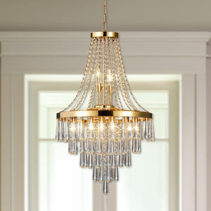 HomeRoots Gold Elegant Eleven-Light Metal Chandelier with Gold Shades for Luxurious Home Lighting & Decor 568091