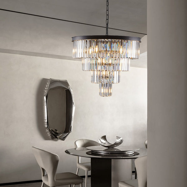 HomeRoots Black Metal Chandelier Ceiling Light – Modern Minimalist Design with Tiered Illumination for Any Space 568093