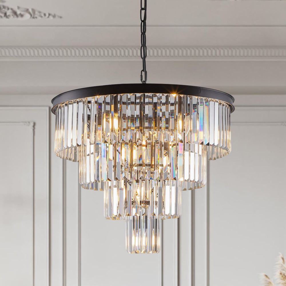 HomeRoots Black Metal Chandelier Ceiling Light – Modern Minimalist Design with Tiered Illumination for Any Space 568093