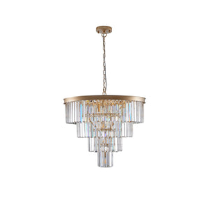 HomeRoots Gold Twelve-Light Metal Chandelier - Elegant Three-Tier Design with Luxurious Gold Shades for Homes 568094