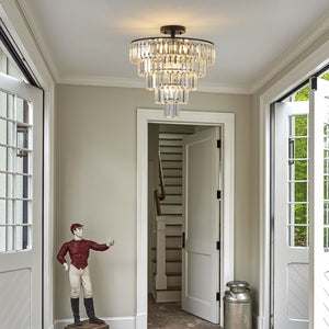 HomeRoots Black Chandelier Semi-Flush Ceiling Light - Elegant Crystal Design for Modern Home Decor & Ambiance 568095