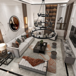 HomeRoots Black Metal Chandelier - Modern Three-Tier Ceiling Light for Elegant Spaces, Customizable Illumination 568096