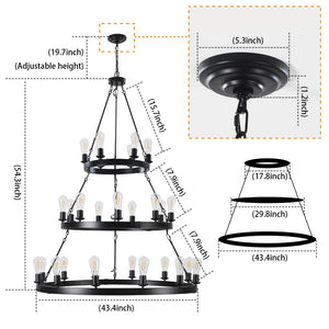 HomeRoots Black Metal Chandelier - Modern Three-Tier Ceiling Light for Elegant Spaces, Customizable Illumination 568096