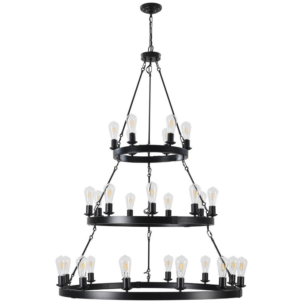HomeRoots Black Metal Chandelier - Modern Three-Tier Ceiling Light for Elegant Spaces, Customizable Illumination 568096