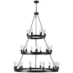 HomeRoots Black Metal Chandelier - Modern Three-Tier Ceiling Light for Elegant Spaces, Customizable Illumination 568096