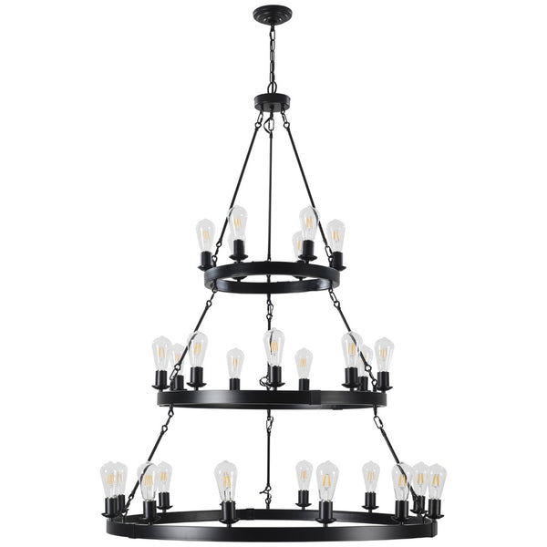 HomeRoots Black Metal Chandelier - Modern Three-Tier Ceiling Light for Elegant Spaces, Customizable Illumination 568096