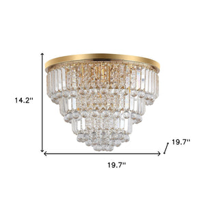 HomeRoots Gold Six Light Crystal Flush Chandelier – Elegant Gold Shades & Ambient Illumination for Any Room 568098