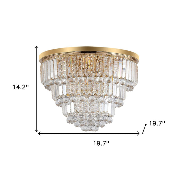 HomeRoots Gold Six Light Crystal Flush Chandelier – Elegant Gold Shades & Ambient Illumination for Any Room 568098
