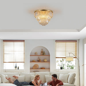 HomeRoots Gold Six Light Crystal Flush Chandelier – Elegant Gold Shades & Ambient Illumination for Any Room 568098