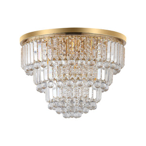HomeRoots Gold Six Light Crystal Flush Chandelier – Elegant Gold Shades & Ambient Illumination for Any Room 568098