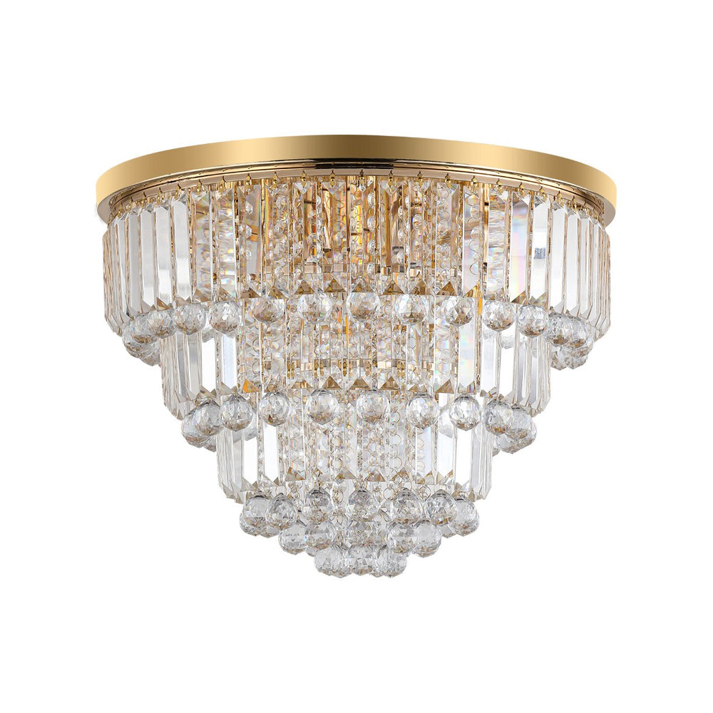 HomeRoots Gold Six Light Crystal Flush Chandelier – Elegant Gold Shades & Ambient Illumination for Any Room 568098