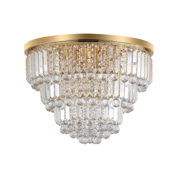 HomeRoots Gold Six Light Crystal Flush Chandelier – Elegant Gold Shades & Ambient Illumination for Any Room 568098