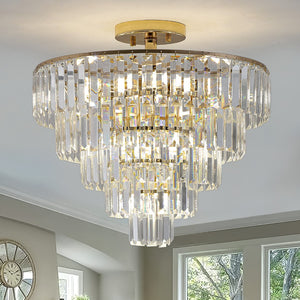 HomeRoots Gold Semi-Flush Chandelier - Luxurious 10-Light Metal Fixture with Warm Gold Shades for Any Room 568099