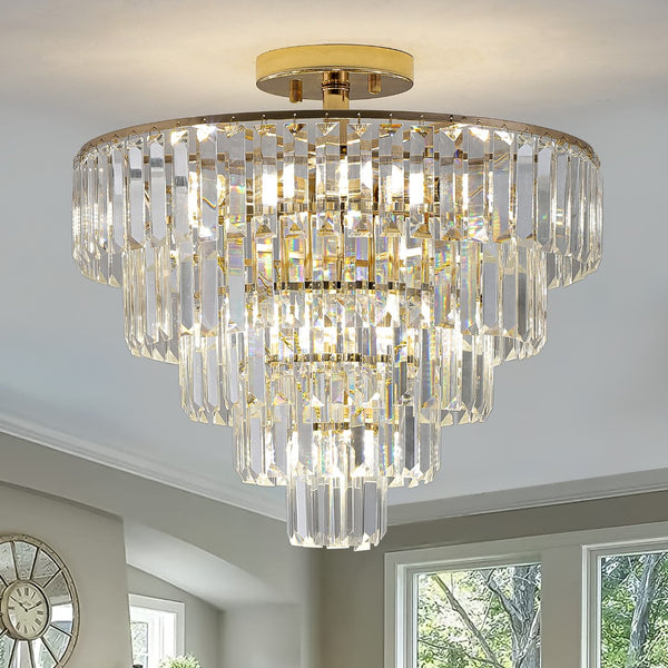 HomeRoots Gold Semi-Flush Chandelier - Luxurious 10-Light Metal Fixture with Warm Gold Shades for Any Room 568099