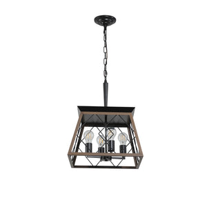 HomeRoots Black Four-Light Metal Chandelier with Adjustable Black Shades for Modern Dining and Living Spaces 568100