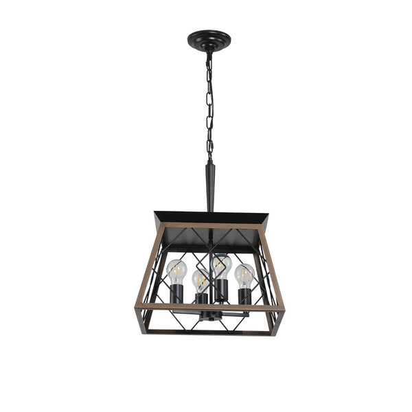 HomeRoots Black Four-Light Metal Chandelier with Adjustable Black Shades for Modern Dining and Living Spaces 568100