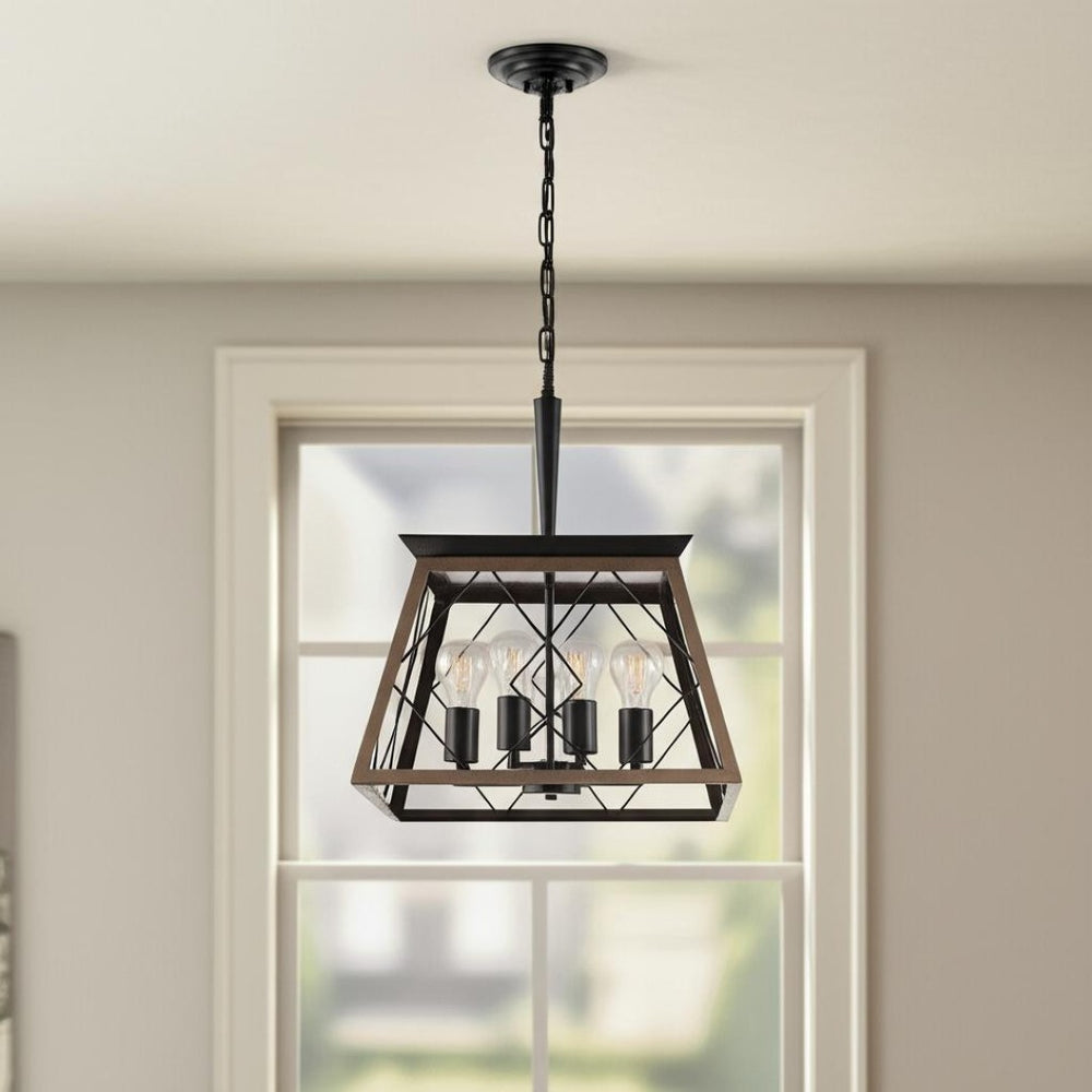 HomeRoots Black Four-Light Metal Chandelier with Adjustable Black Shades for Modern Dining and Living Spaces 568100