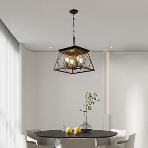 HomeRoots Black Four-Light Metal Chandelier with Adjustable Black Shades for Modern Dining and Living Spaces 568100