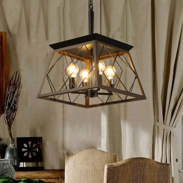 HomeRoots Black Four-Light Metal Chandelier with Adjustable Black Shades for Modern Dining and Living Spaces 568100