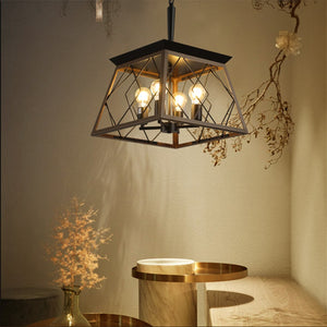 HomeRoots Black Four-Light Metal Chandelier with Adjustable Black Shades for Modern Dining and Living Spaces 568100