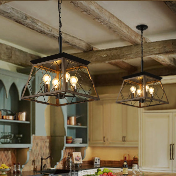 HomeRoots Black Four-Light Metal Chandelier with Adjustable Black Shades for Modern Dining and Living Spaces 568100