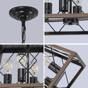 HomeRoots Black Four-Light Metal Chandelier with Adjustable Black Shades for Modern Dining and Living Spaces 568100