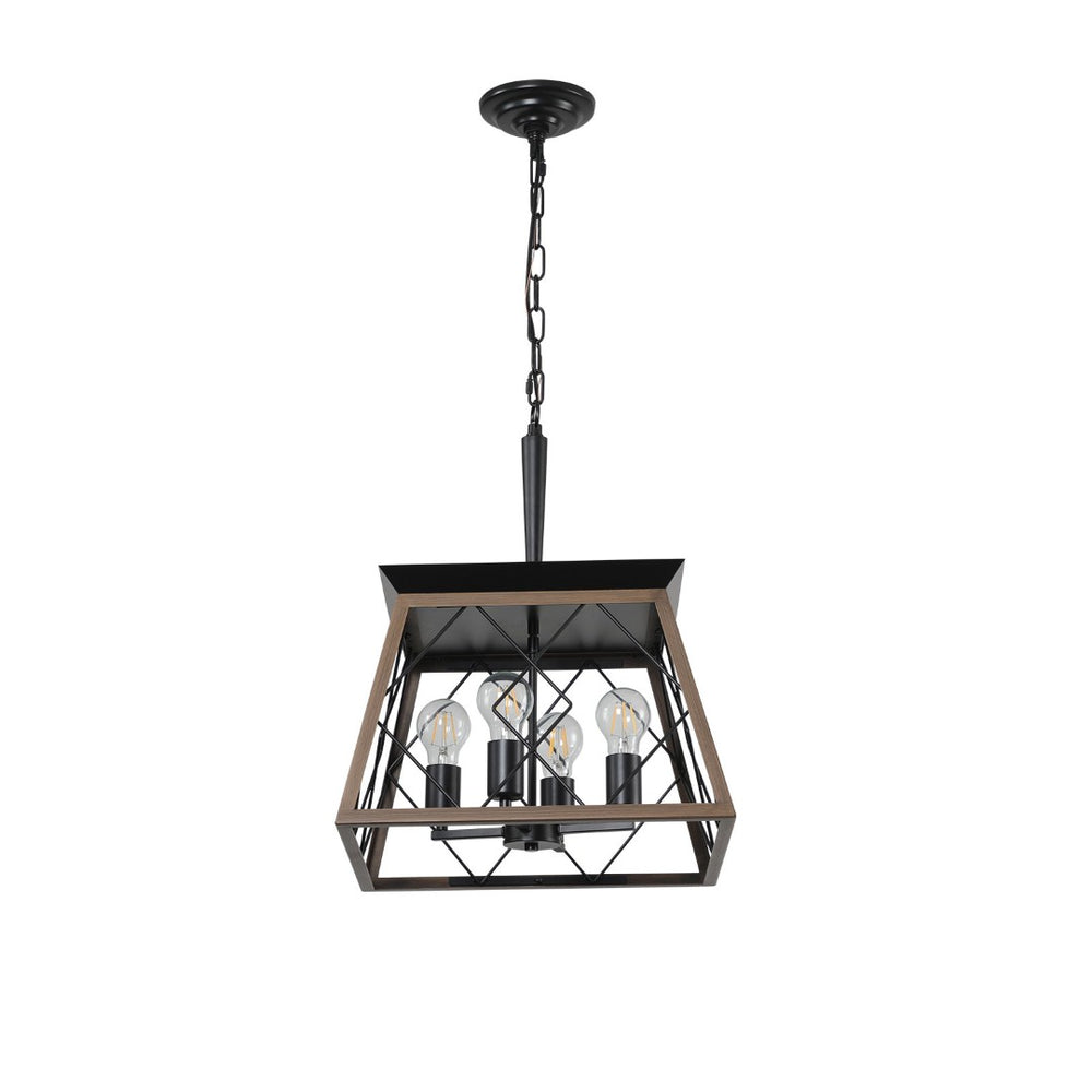 HomeRoots Black Four-Light Metal Chandelier with Adjustable Black Shades for Modern Dining and Living Spaces 568100