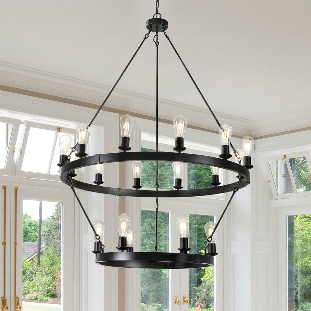 HomeRoots Black Modern Minimalist Chandelier - Stunning Metal Ceiling Light with Adjustable Hanging Length & Depth 568101