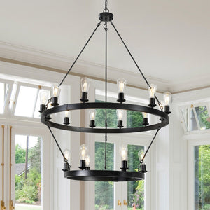 HomeRoots Black Modern Minimalist Chandelier - Stunning Metal Ceiling Light with Adjustable Hanging Length & Depth 568101