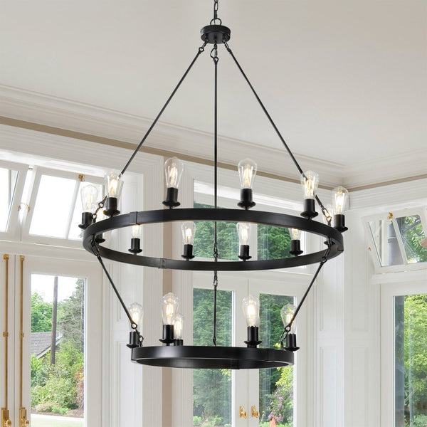 HomeRoots Black Modern Minimalist Chandelier - Stunning Metal Ceiling Light with Adjustable Hanging Length & Depth 568101