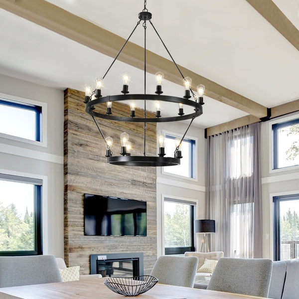 HomeRoots Black Modern Minimalist Chandelier - Stunning Metal Ceiling Light with Adjustable Hanging Length & Depth 568101