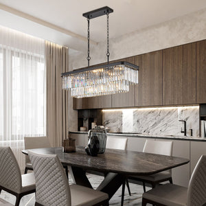 HomeRoots Black Metal Chandelier Ceiling Light - Modern Three-Tier Design for Stylish Dining & Living Spaces 568104