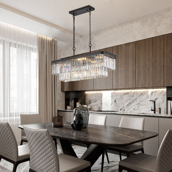 HomeRoots Black Metal Chandelier Ceiling Light - Modern Three-Tier Design for Stylish Dining & Living Spaces 568104