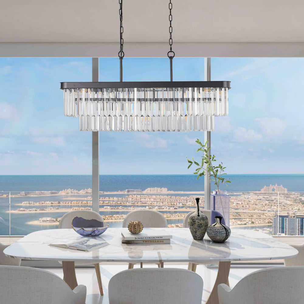 HomeRoots Black Metal Chandelier Ceiling Light - Modern Three-Tier Design for Stylish Dining & Living Spaces 568104