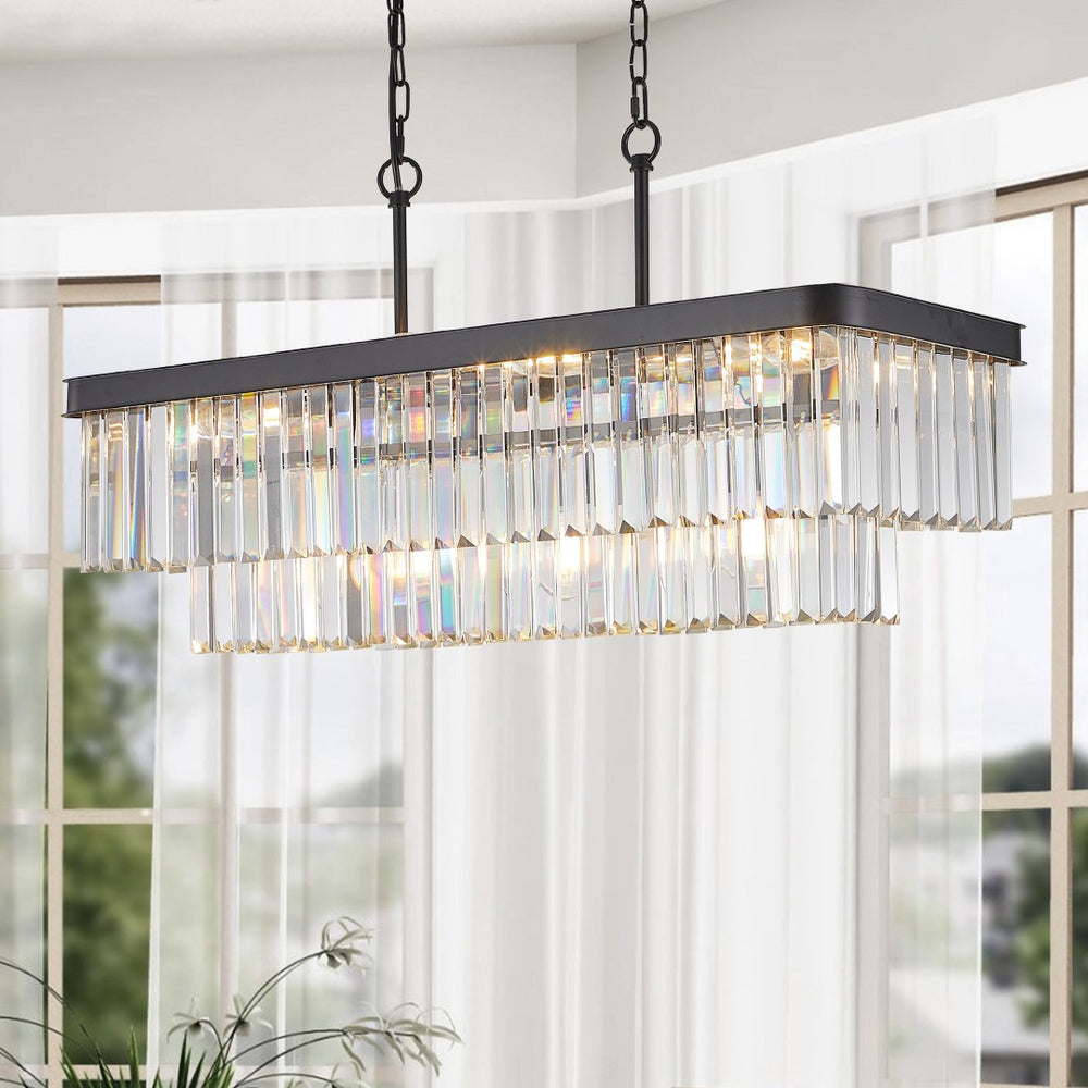 HomeRoots Black Metal Chandelier Ceiling Light - Modern Three-Tier Design for Stylish Dining & Living Spaces 568104