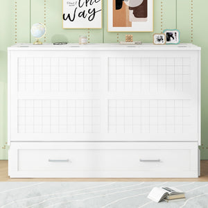 English Elm Queen Mobile Murphy Bed with Drawers & Side Shelves, White Fold-Up Queen Wall Bed for Guests SM000317AAK