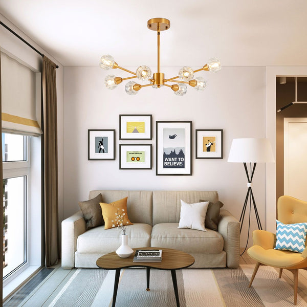 HomeRoots Gold Nine-Light Metal Chandelier – Elegant Three-Tier Design for Modern or Traditional Interiors 568108