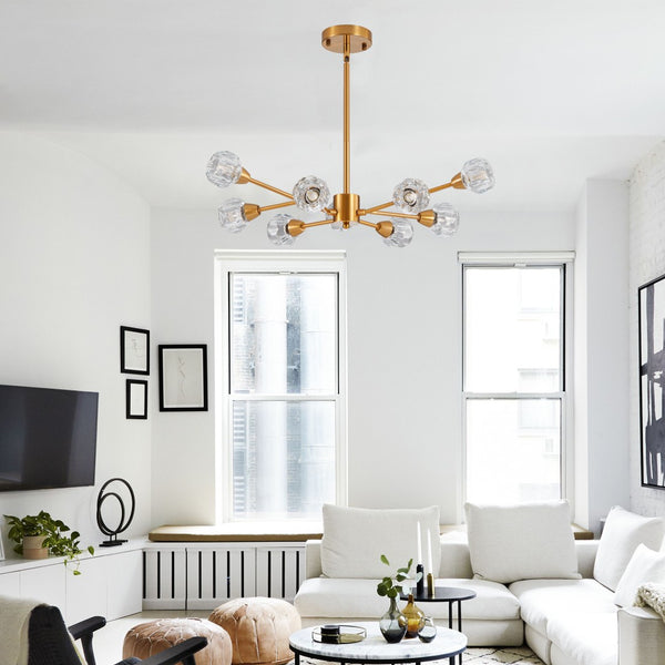 HomeRoots Gold Nine-Light Metal Chandelier – Elegant Three-Tier Design for Modern or Traditional Interiors 568108