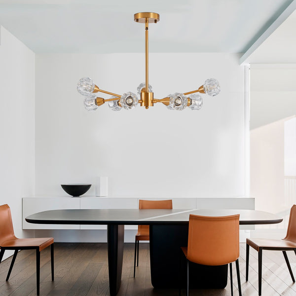 HomeRoots Gold Nine-Light Metal Chandelier – Elegant Three-Tier Design for Modern or Traditional Interiors 568108