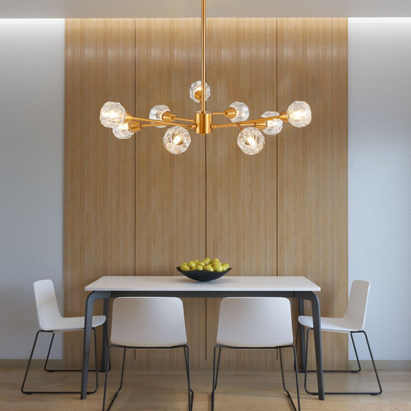 HomeRoots Gold Nine-Light Metal Chandelier – Elegant Three-Tier Design for Modern or Traditional Interiors 568108