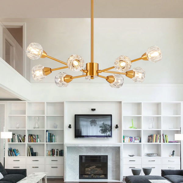 HomeRoots Gold Nine-Light Metal Chandelier – Elegant Three-Tier Design for Modern or Traditional Interiors 568108