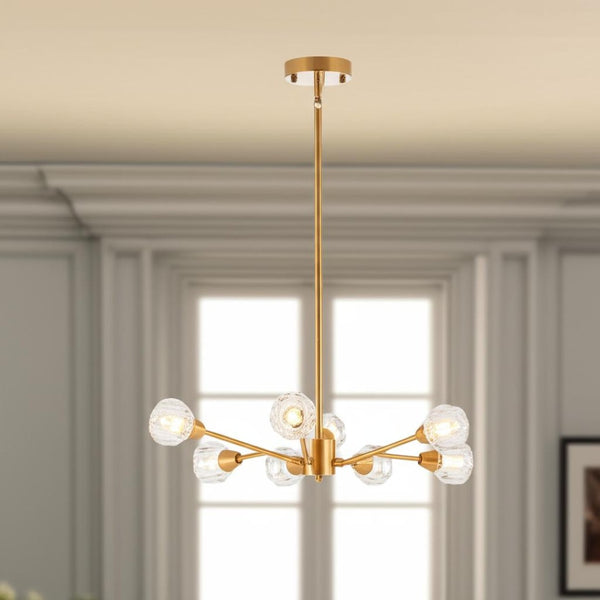 HomeRoots Gold Nine-Light Metal Chandelier – Elegant Three-Tier Design for Modern or Traditional Interiors 568108